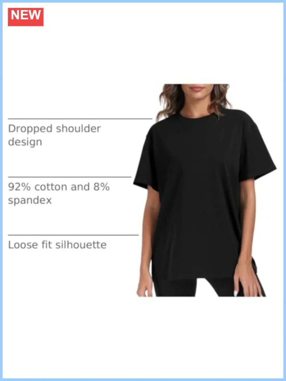 Women's Oversized Crew Neck Cotton Spandex T-Shirt with Dropped Shoulders,
